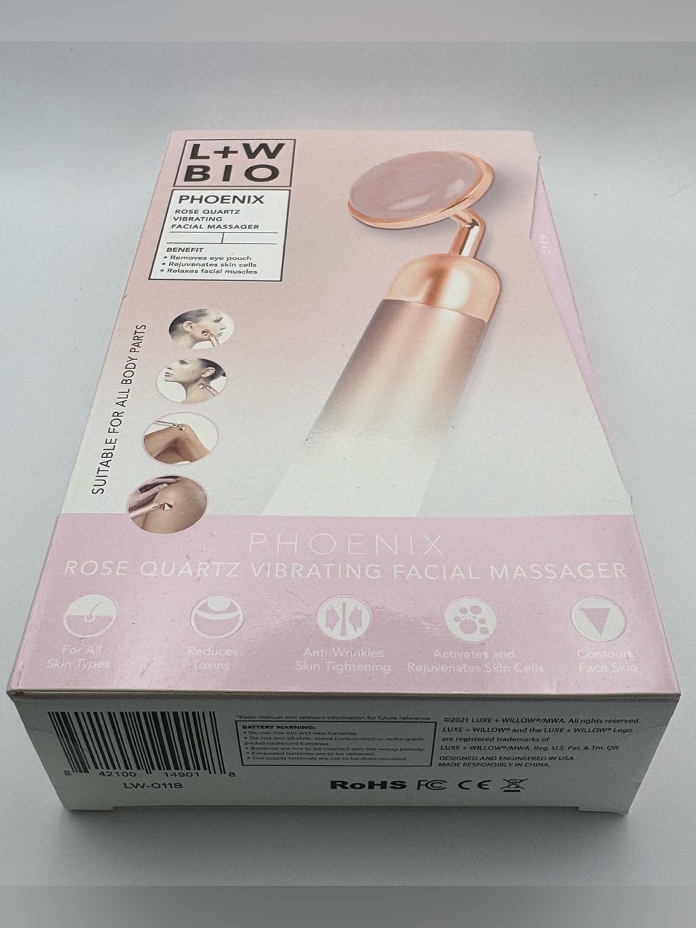 FACTORY SEALED LUXE + WILLOW BIO PHOENIX Rose Quartz Vibrating Facial Massager